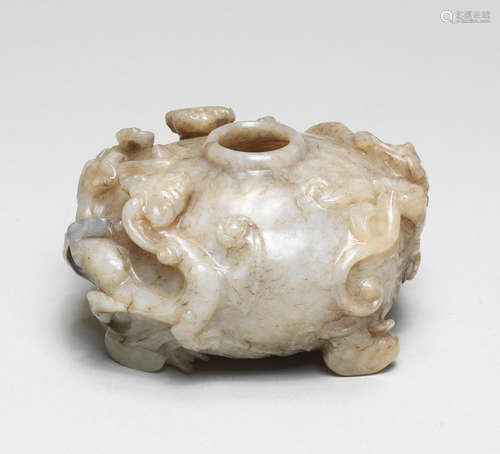 A RARE OATMEAL JADE 'CHILONG' WATERPOT Ming Dynasty