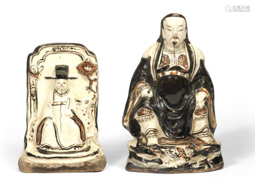 TWO CIZHOU SEATED FIGURES Ming Dynasty