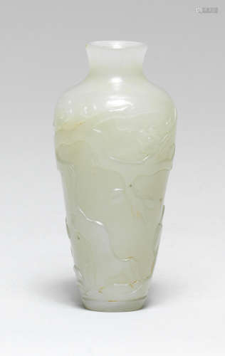 A SMALL PALE GREEN JADE VASE, MEIPING 18th century