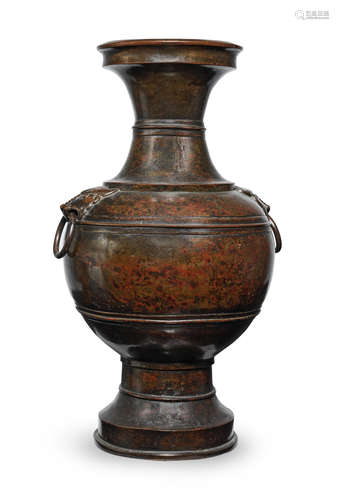 A LARGE BRONZE BALUSTER VASE, HU Ming Dynasty