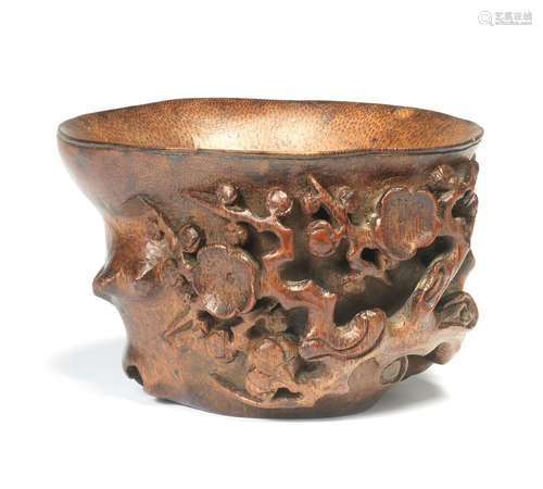 A BAMBOO 'PRUNUS' LIBATION CUP 17th/18th century