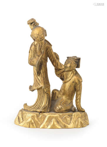 AN UNUSUAL GILT-BRONZE GROUP OF TWO FIGURES 18th century