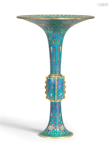 AN ARCHAISTIC CLOISONNÉ ENAMEL VASE, GU Mid Qing Dynasty