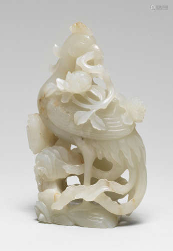 A WHITE JADE 'PHOENIX' GROUP 18th century