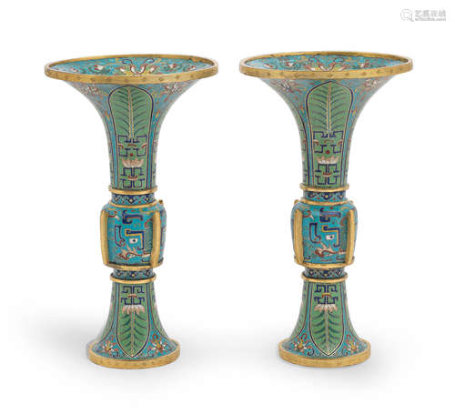 A FINE PAIR OF ARCHAISTIC CLOISONNÉ ENAMEL BEAKER VASES, GU ...