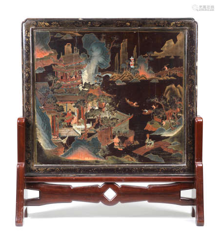 A PAINTED LACQUER DOUBLE-SIDED TABLE SCREEN 18th century