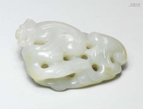 A PALE GREEN JADE CARVING OF A 'LINGZHI' GROUP 17th/18th cen...