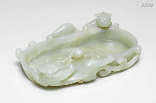 A FINE PALE GREEN JADE 'CHILONG' WASHER 18th century