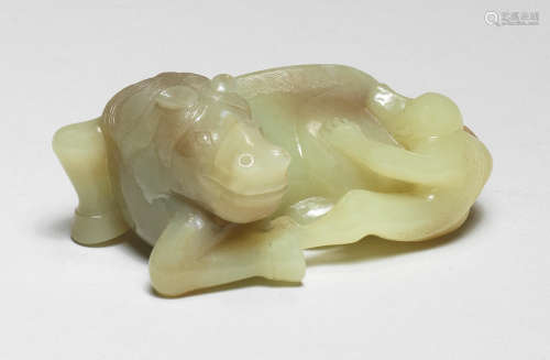 A FINE YELLOW JADE CARVING OF A HORSE AND MONKEY 18th centur...