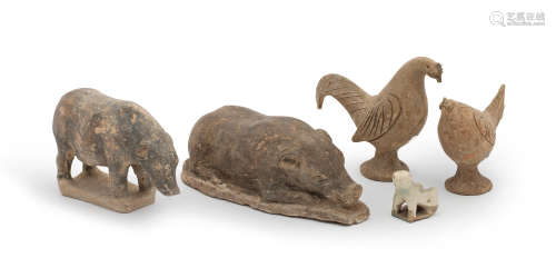 FIVE POTTERY MODELS OF ANIMALS