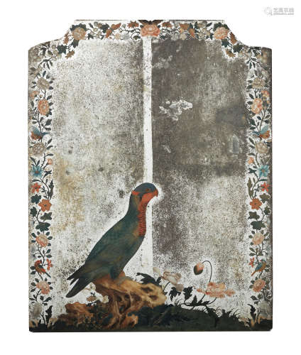 A REVERSE-GLASS MIRROR PAINTING OF A PARROT 18th century