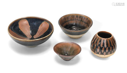 FOUR RUSSET-SPLASHED BLACK-GLAZED VESSELS Song/Jin Dynasty