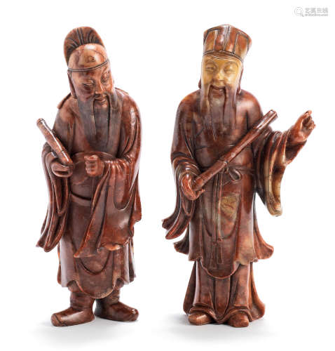 TWO SOAPSTONE FIGURES OF ZHANG GUOLAO 18th century