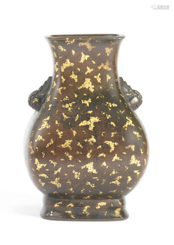 A FINE GOLD-SPLASHED BRONZE VASE, FANGHU Xuande seal mark, 1...