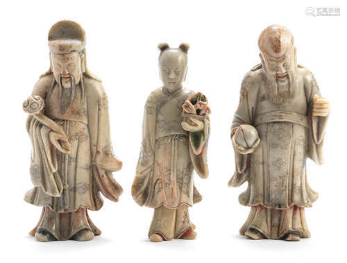 THREE SOAPSTONE FIGURES OF IMMORTALS 18th century