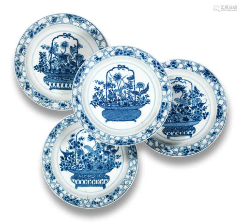 A SET OF FOUR BLUE AND WHITE SAUCER-DISHES Kangxi