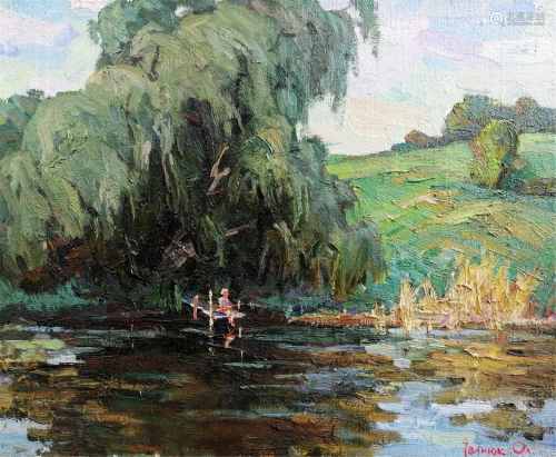 NO RESERVE Oil painting In the shade of willows