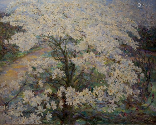 Oil painting Apple tree blossoms Titarenko Maria