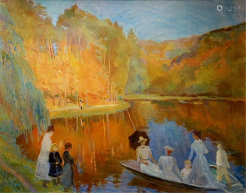 Oil painting People by the river Titarenko Maria