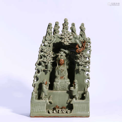 A Celadon-Glazed Pottery Statue Of Buddha