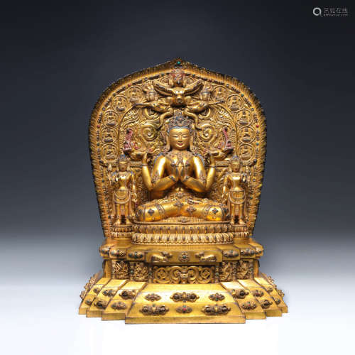 A Gilt-Bronze Four-Armed Avalokitesvara