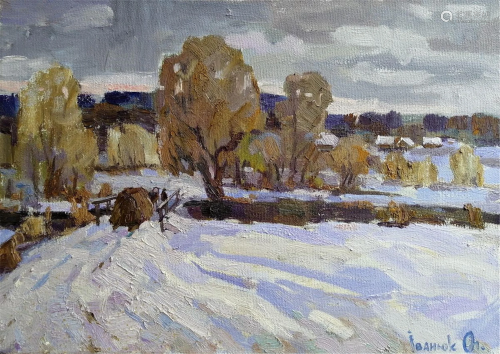 NO RESERVE Oil painting Winter evening Kalenyuk Alex