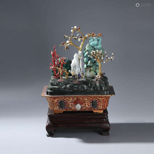 A Chinese Gems Inlaid Bonsai And Gilt-Bronze Enamelled Jardi...