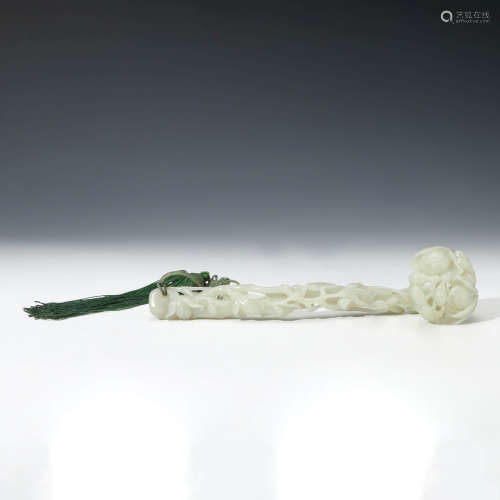 A Carved White Jade Floral Ruyi Scepter