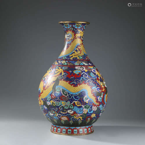 A Gilt-Bronze Enamel Cloisonne Dragon Vase