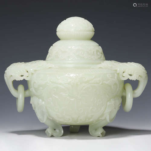 A Carved White Jade Interlocking Lotus Incense Burner