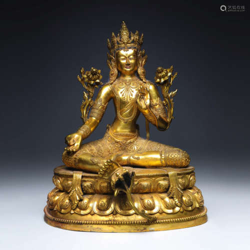 A Gilt-Bronze Statue Of Green Tara