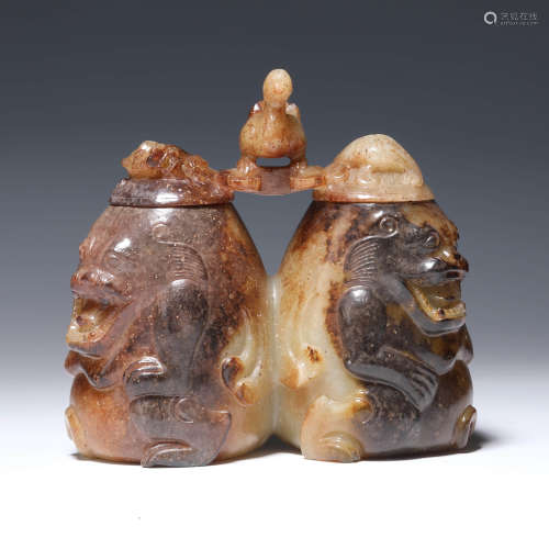 An Archaistic Beast Conjoined Double-Vase And Cover