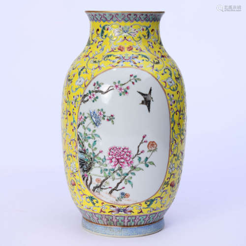 A Famille Rose Flower And Bird Lantern-Shaped Vase