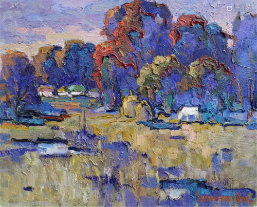 NO RESERVE Oil painting Autumn evening Kalenyuk Oksana