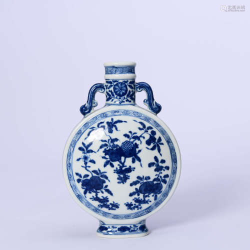 A Blue And White Pomegranate Moonflask