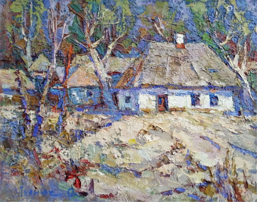 NO RESERVE Oil painting Morning in the yard Kalenyuk