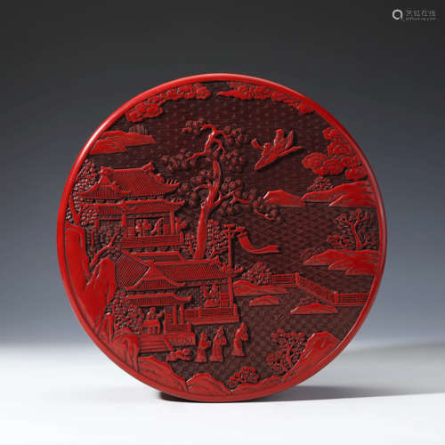 A Carved Cinnabar Lacquerware Scholars Box And Cover