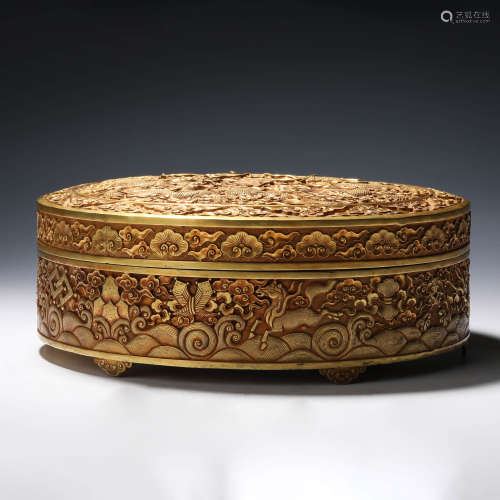 A Gilt-Bronze Dragon Circular Box And Cover