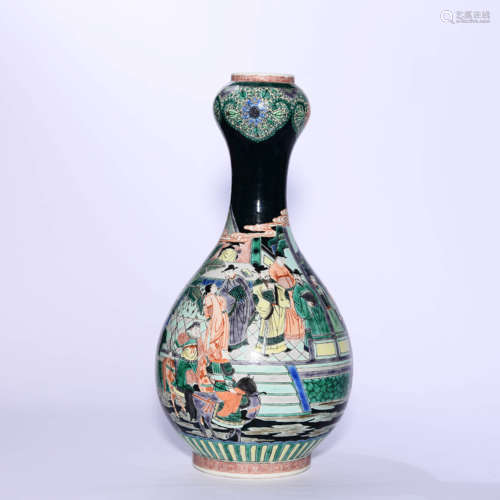 A Wucai Figures Garlic-Head-Shaped Vase