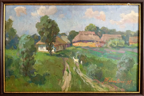 Oil painting Village landscape Zhabinsky Alexander