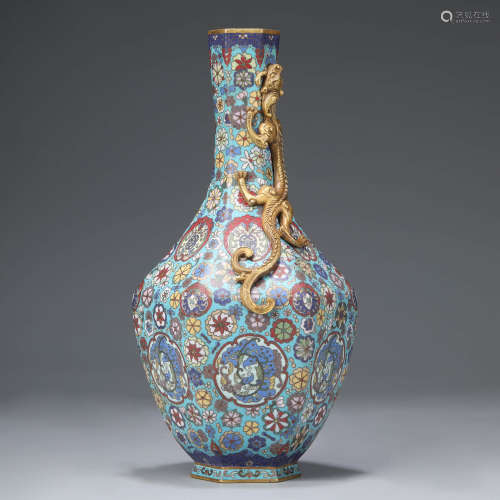 A Gilt-Bronze Enamel Cloisonne Dragon Floral Vase