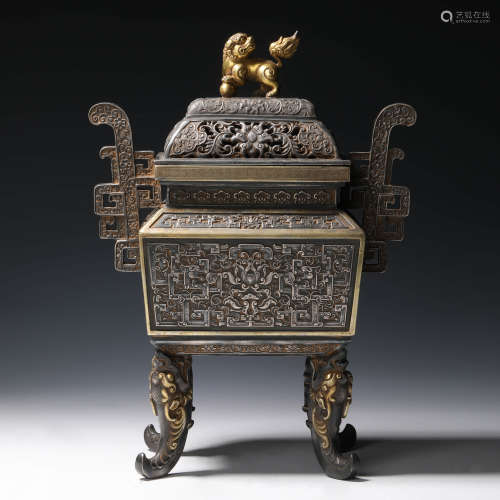 A Gilt-Inlaid Sterling Silver Beast Incense Burner