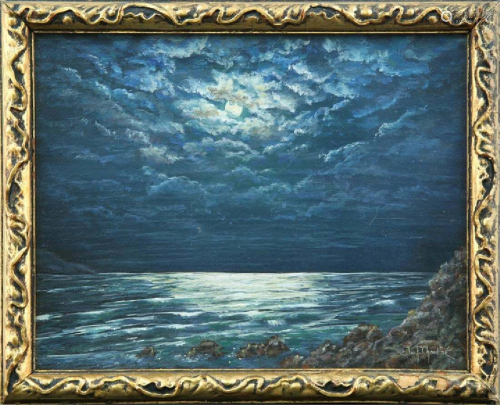 IVAN CHOULTSE RUSSIAN OIL PAINTING OF NIGHT AT SEA ON