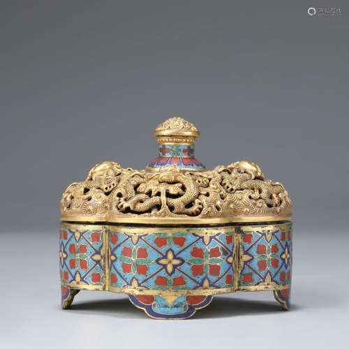 A Gilt-Bronze Enamel Cloisonne Dragon Incense Burner And Cov...