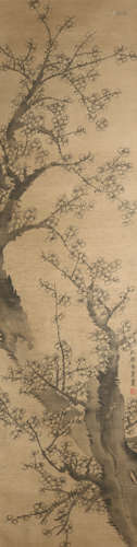 A Chinese Plum Blossom Painting Scroll, Jin Nong Mark