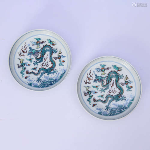 A Pair Of Doucai Dragon Dishes