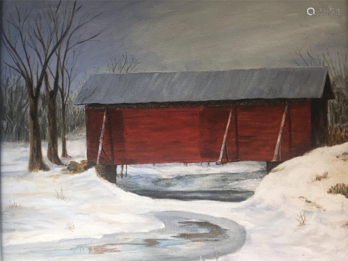 E RADCLIFF 1920- SNOW BRIDGE OIL ON CANVAS