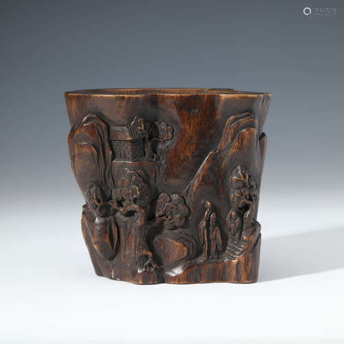 An Eaglewood Figure Brush Pot