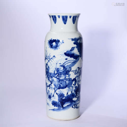 A Blue And White Figures Porcelain Rouleau Vase