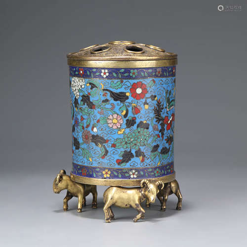 A Gilt-Bronze Enamel Cloisonne Beast Floral Incense Burner